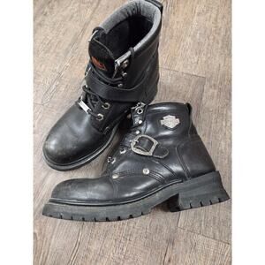 Harley Davidson Womens Black Leather Motorcycle Laced Boot Faded Glory Size 8